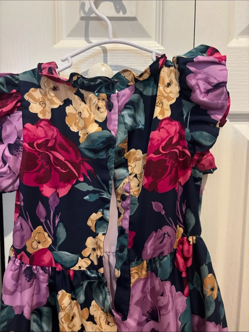 Janie and Jack Navy Floral Tiered Dress with Pink, Purple & Yellow Blooms